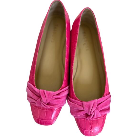 Talbots Hot Pink Croc Embossed Leather and Suede Bow Ballet Flat - Picture 1 of 7